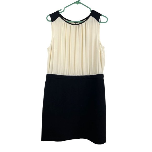 Loft Black White Sheath Dress Knit Bottom Back Zip Sz 12P NWT - Picture 1 of 8